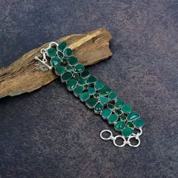 Браслет из зеленого оникса с драгоценными камнями, браслет ручной работы из цельного серебра 925 пробы, ювелирные изделия последнего дизайна Adjustable with 8 inches зелёный