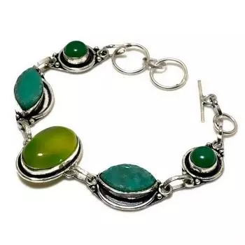 Браслет из зеленого оникса с гемеморфитом Друзы, посеребренный 925 пробы, 6–8 дюймов