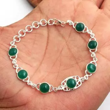 Браслет из зеленого оникса, серебряные украшения, серебро 925 пробы, браслет из натуральных драгоценных камней, ювелирные изделия ручной работы зелёный