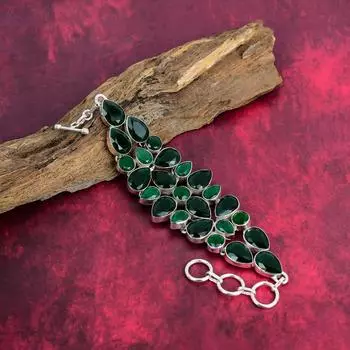Браслет из зеленого оникса, ювелирные изделия из драгоценных камней ручной работы, браслет из стерлингового серебра 925 пробы, регулируемый браслет-цепочка, подарок для мамы, изящный браслет Adjustable With 8 Inches зелёный