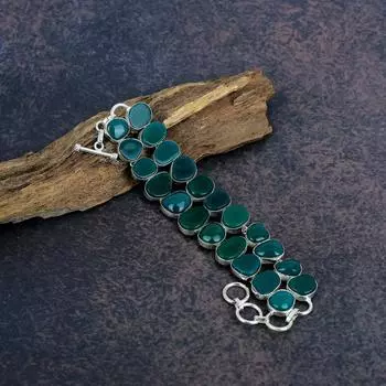 Браслет из зеленого оникса, ювелирные изделия ручной работы из драгоценных камней, браслет из стерлингового серебра 925 пробы, ювелирные изделия уникального дизайна Adjustable with 8 inches зелёный
