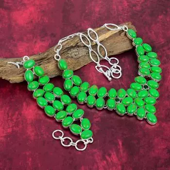 Браслет из зеленой меди и бирюзы, ювелирные изделия из серебра 925 пробы с драгоценными камнями, ожерелье ручной работы, потрясающие ювелирные изделия, комплект ювелирных изделий из браслета и ожерелья в подарок для нее Adjustable With 8 -18 зелёный