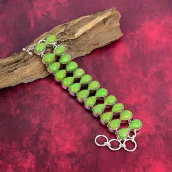 Браслет из зеленой меди и бирюзы, ювелирные изделия из серебра 925 пробы с драгоценными камнями, браслет ручной работы, потрясающие ювелирные изделия, подарок для нее Adjustable With 8 Inches зелёный