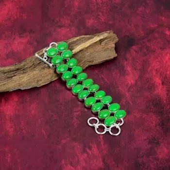 Браслет из зеленой меди и бирюзы, ювелирные изделия из серебра 925 пробы с драгоценными камнями, браслет ручной работы, потрясающие ювелирные изделия, подарок для нее Adjustable With 8 Inches зелёный