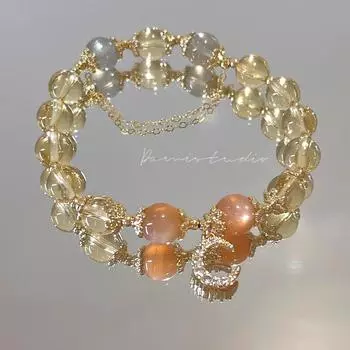 Браслет из желтого кристалла, лунный камень, золотой солнечный камень, 14-каратное золото, браслет с кристаллами удачи для девочек, ювелирные изделия ручной работы