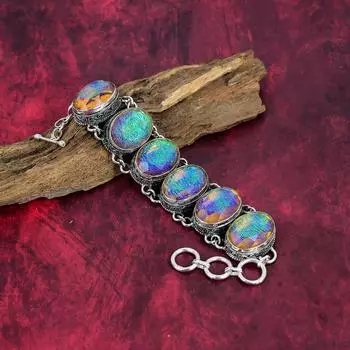 Браслет из желтого триплетного опала, ювелирные изделия из цельного серебра 925 пробы с драгоценными камнями, браслет ручной работы, на День памяти Adjustable with 8 inches жёлтый