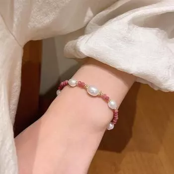 Браслет из жемчуга в стиле барокко в стиле ретро: Милый розовый бисерный отпечаток натурального камня для женщин S561 золотой