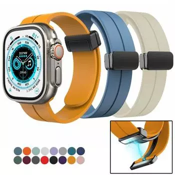 Браслет из жидкого силикона с магнитным ремешком для Apple Watch Ultra Band 44 мм, 45 мм, 49 мм, 38 мм, 40 мм, 41 мм, 42 мм, iWatch Series 7 8 se 6 5 3 38&40&41mm