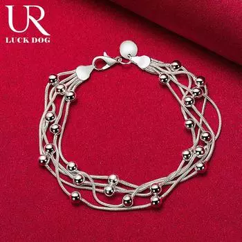 Браслет из змеиной цепи из стерлингового серебра 925 пробы с бусинами и цепочкой, модные свадебные украшения 20CM