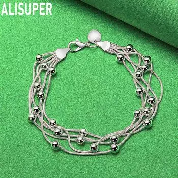 Браслет из змеиной цепи из стерлингового серебра 925 пробы с бусинами и цепочкой, модные свадебные украшения 20CM