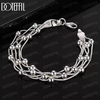 Браслет из змеиной цепи из стерлингового серебра 925 пробы с бусинами, модные свадебные украшения 20CM