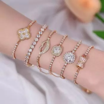 Браслет из золота шампанского с цирконием для женщин, не выцветающий, инкрустированный бриллиантами, универсальный, регулируемый и растягиваемый браслет