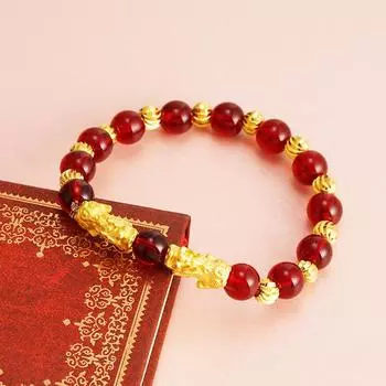 Браслет из золотого песка с двойным пиксю из имитации агата и халцедона для женщин, новый браслет с бусиной трансформации и удачи, имитация нефрита и граната