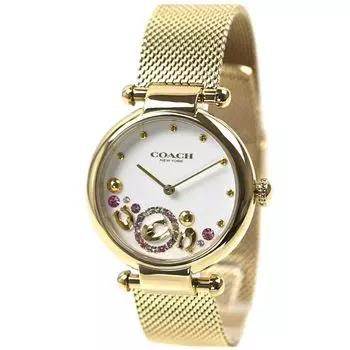 Браслет Kelly Round Mesh с белым циферблатом Sunray Crystal Sculpt Gold 14504003 [Coach] [Товар]