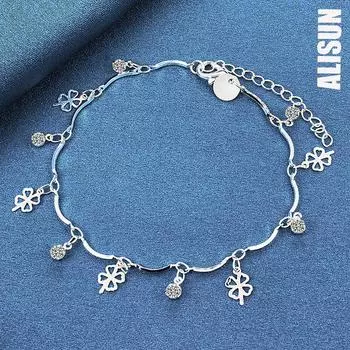 Браслет-клевер из стерлингового серебра 925 пробы с цирконием и клевером, модные свадебные украшения 20CM