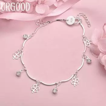 Браслет-клевер из стерлингового серебра 925 пробы с цирконием и клевером, модные свадебные украшения 20CM