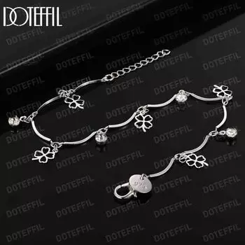 Браслет-клевер из стерлингового серебра 925 пробы с цирконием и клевером, модные свадебные украшения 20CM