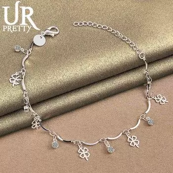 Браслет-клевер из стерлингового серебра 925 пробы с цирконием и клевером, модные свадебные украшения 20CM