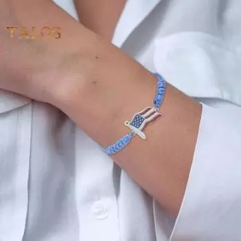 Браслет ко Дню независимости Америки, четвертое июля, США, подвеска с буквой, форма американского флага, регулируемая веревка с кисточкой, плетеные наручные украшения белый