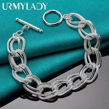 Браслет-кольцо из стерлингового серебра 925 пробы с матовым гладким круглым кольцом для женщин и мужчин, модные ювелирные изделия для свадебной вечеринки 20cm