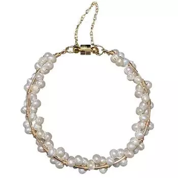 Браслет-кольцо с плетением цветов из пресноводного жемчуга 14 карат, магнитная пряжка и кремовый браслет для милых девочек, милый браслет для девочек