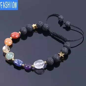 Браслет «Космическая планета» Плетеный браслет ручной работы из вулканической породы Энергетические кристаллы Ювелирные изделия Звезда Oval Beads