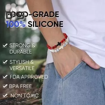 Браслет-крест для мужчин и женщин, браслет-крест из бисера из камня, эластичный браслет из камня, религиозный браслет, ювелирные изделия, подарки для христиан чёрный