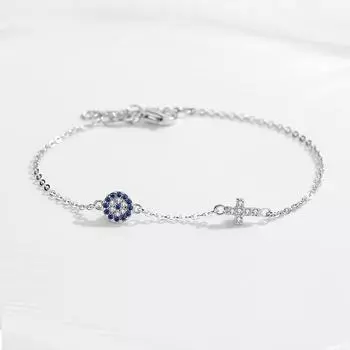Браслет-крест Kaletine Charm Blue Evil Eye с серебром 925 пробы, маленькие браслеты для женщин, хамса, удача, ювелирные изделия из фианита