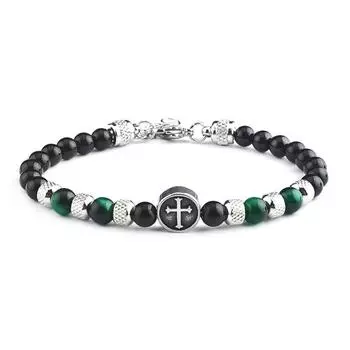 Браслет-крест ручной работы из нержавеющей стали для мужчин, тигровый глаз, камень, бисер, женские струны в стиле хип-хоп, мужской браслет, парные украшения для мужчин зелёный