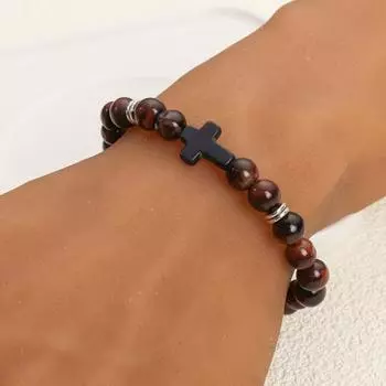 Браслет-крест Yousheng для мужчин и женщин, браслет-крест из бисера из камня, эластичный браслет из камня, религиозный браслет, ювелирные изделия, подарки для христиан