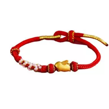 Браслет Кролик Женский Простое Плетение Натальный Год Кролика Красная Веревка Красная Регулируемая Ручная Веревка
