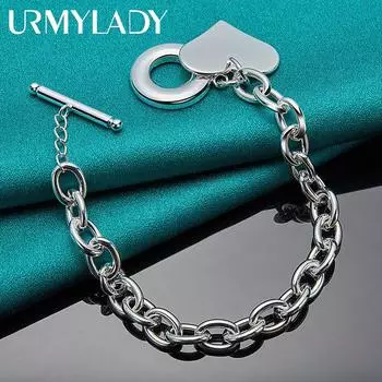 Браслет-кулон из стерлингового серебра 925 пробы с сердцем любви для женщин, свадебные модные украшения для вечеринок 20cm