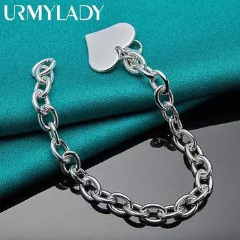 Браслет-кулон из стерлингового серебра 925 пробы с сердцем любви для женщин, модные ювелирные изделия для свадебной вечеринки 20cm