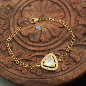 Браслет Kundan Polki с золотой отделкой, серебро 925 пробы