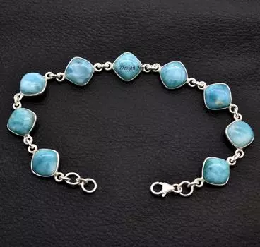 Браслет Larimar Браслет ручной работы из стерлингового серебра 925 пробы, Ювелирные изделия ручной работы, Браслет Larimar, Подарок для нее, Серебряный браслет, Женские украшения 7.5 синий