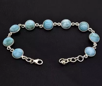 Браслет Ларимар из стерлингового серебра 925 пробы небесно-голубого цвета, круглый кабошон в форме натурального ларимара, браслет в подарок для женщин 7.50 Inches синий