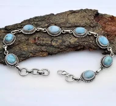 Браслет Ларимар, серебро 925 пробы, браслет ручной работы, женский браслет, дизайнерский браслет, подарок на годовщину, подарок на помолвку 7 Inch