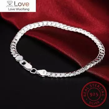 Браслет Lekani из стерлингового серебра 925 пробы, ювелирные изделия, 5 мм, 20 см, змея, плоский мужской браслет-цепочка, нарукавная повязка / браслет для мужчин золотой