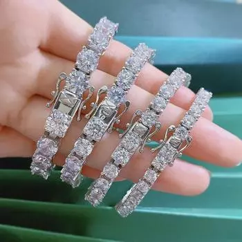 Браслет Longlong Gold Jewelry из серебра 925 пробы с бриллиантами и высоким содержанием углерода для мужчин и женщин, европейский и американский стиль, 4-7 мм 925 Silver