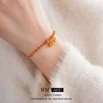 Браслет Love Gourd с позолоченным цирконием: Модные ретро-ювелирные изделия в китайском стиле real gold plating красный