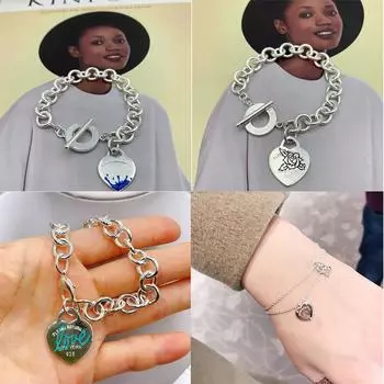 Браслет Love Heart из стерлингового серебра 925 пробы, классический модный стиль, ювелирные изделия высокого качества, оригинал 1:1. Подарок на день рождения 16cm красный