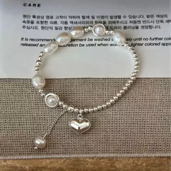 Браслет Love из стерлингового серебра 925 пробы, легкий, роскошный, изысканный браслет из пресноводного жемчуга, нишевый дизайн, серебряные бусины, ювелирные изделия 925 Silver