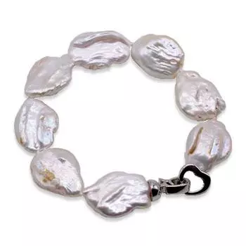 Браслет «Любовь» Браслет из натурального пресноводного жемчуга Серебряная монета в форме жемчуга в стиле барокко Дизайн браслета Женский браслет Бесплатная доставка 21cm