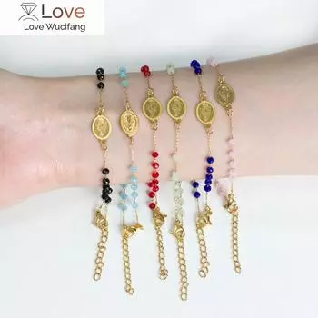 Браслет Luxusteel с подвесками в виде креста Иисуса из нержавеющей стали, удлиняющая цепочка для рук для женщин, розовые/синие летние пляжные украшения золотой