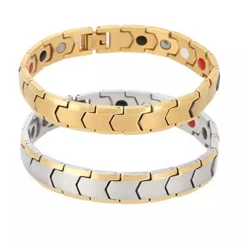 Браслет магнитной терапии из титановой стали, регулируемый браслет для мужчин, подарок для здоровья Gold