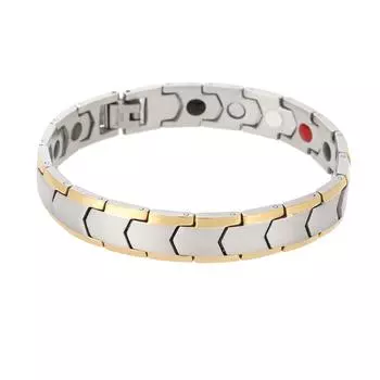 Браслет магнитной терапии из титановой стали, регулируемый браслет для мужчин, подарок для здоровья (Серебряный)