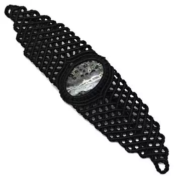 Браслет макраме из натурального камня яшмы с регулируемой нитью, плетеные бусины