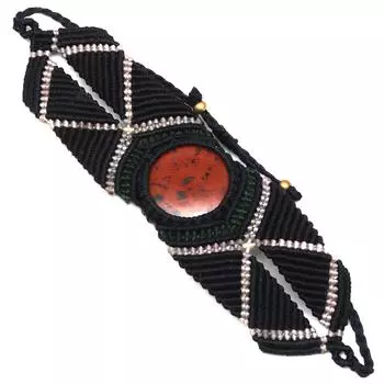 Браслет макраме красное дерево обсидиан ювелирные изделия нить 7-9 регулируемый мода