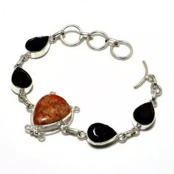 Браслет Maligano Jasper с черной шпинелью и серебряным покрытием 925 пробы 6–8 дюймов