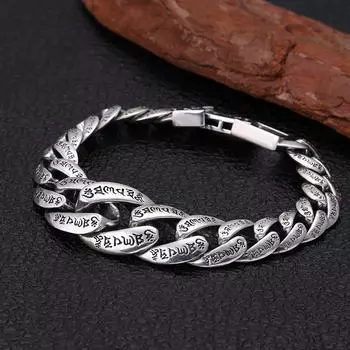 Браслет Мантра из шести символов, мужской ретро-браслет, властный, индивидуальный, модный, преувеличенный, модный браслет, ювелирные изделия 20cm